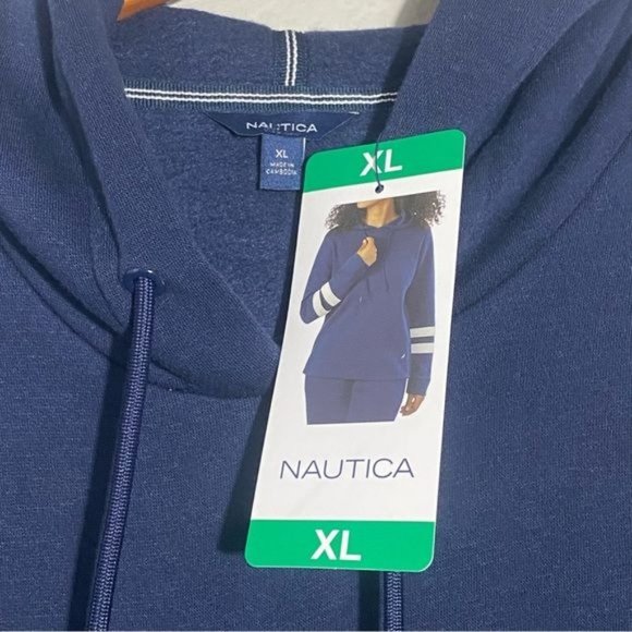 NAUTICA Ladies Fleece Lined Pullover Sweater‎ Hoodie Navy Color Size XL - Picture 8 of 12